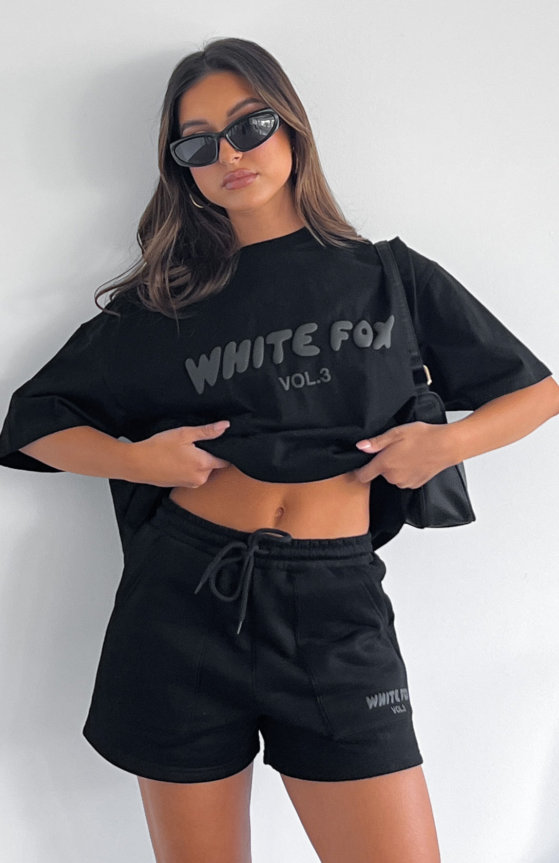 White Fox official model photography: Offstage Oversized Tee Onyx